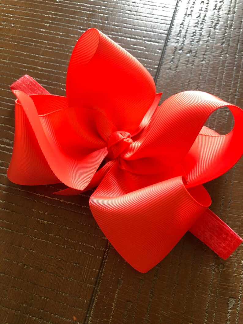 Large 6 Hair Bow Grosgrain Ribbon on Elastic Headband Etsy