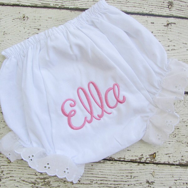 Monogrammed Name Fancy Pant White Eyelet Bloomers