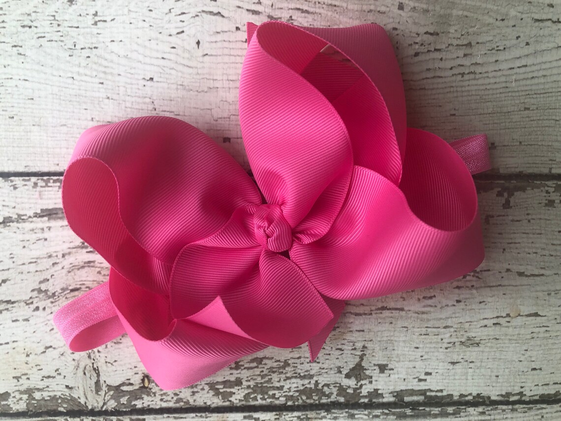 Large 6 Hair Bow Grosgrain Ribbon on Elastic Headband Etsy