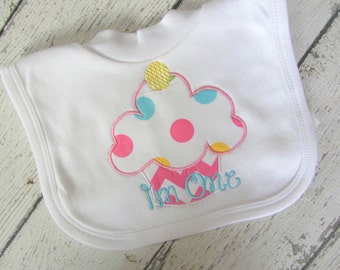 1st Birthday Bib with Polka Dot Chevron Cupcake and I'm One Ready to Ship SALE