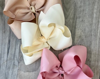 Big Bow 6” Hairbow Set of 3 Boutique Grosgrain X-Large Hair Bows Neutral Fall Colors