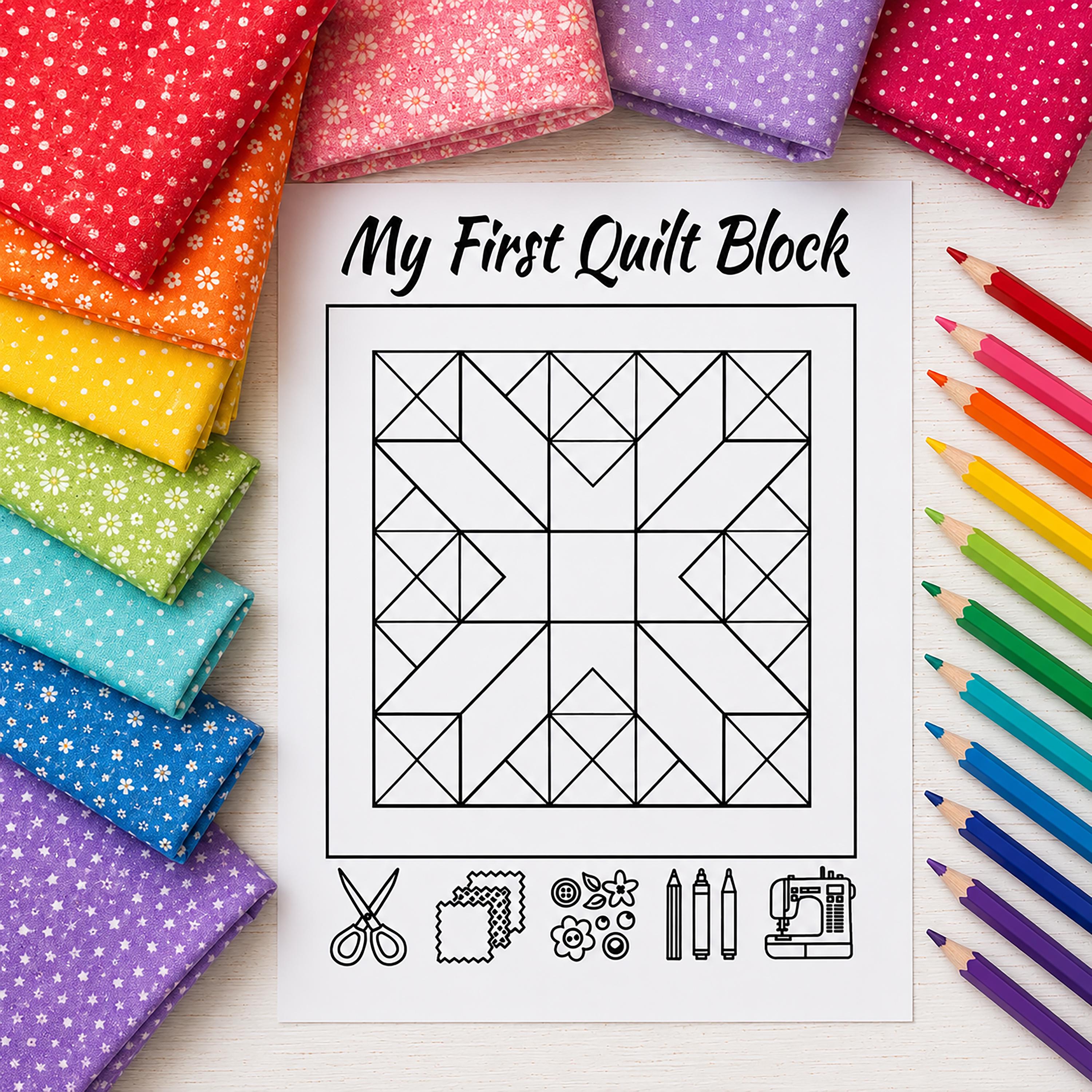 Quilt Block Coloring Page for Kids & Beginner Quilters (PDF Printable ...