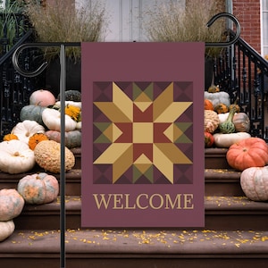 Autumn Quilt Block Flower Garden Flag: Fall Thanksgiving Decor