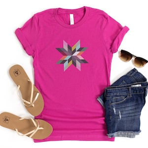Geometrisches Stern-Grafik-T-Shirt: Modernes Quilt-Block-Design