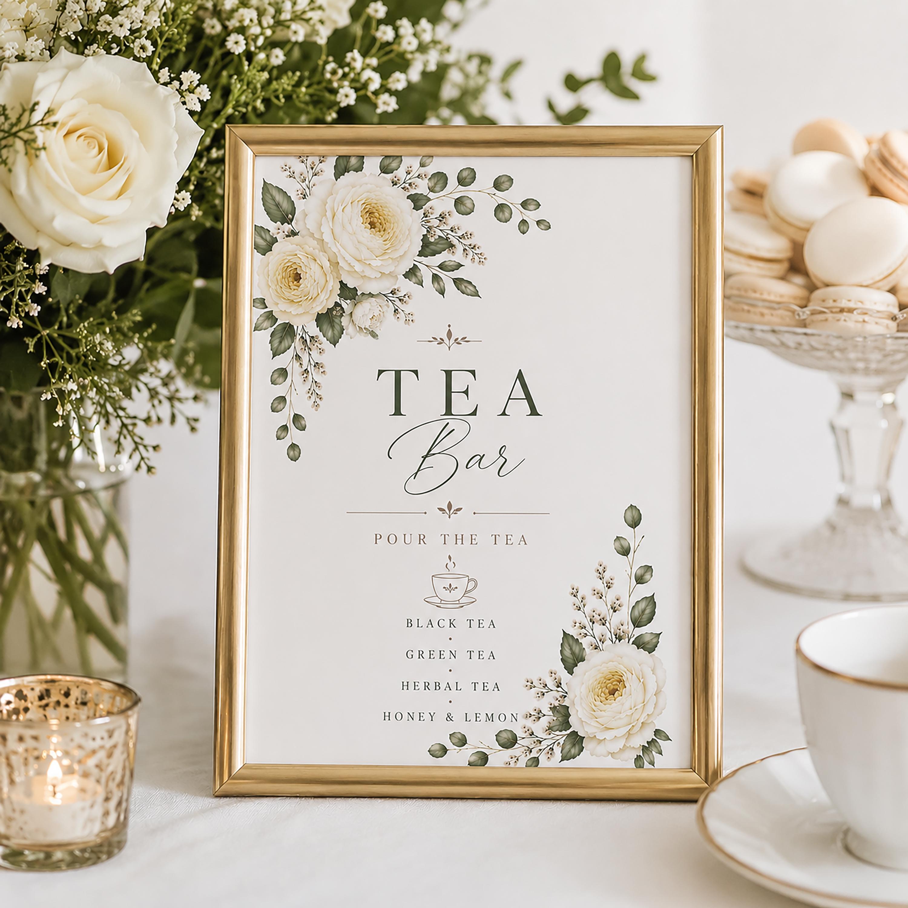 Bridal Shower Tea Party Signs Bundle, Neutral Floral Wedding Decor ...