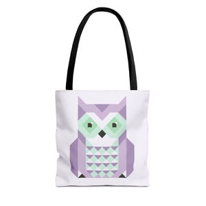 Sac fourre-tout hibou, sac hibou, bloc de courtepointe hibou, cabas pour enfant, cabas pour enfants, cartable, sac de bibliothèque, sac de soirée pyjama, fourre-tout violet, sac réutilisable