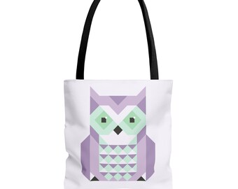 Purple Owl Quilt Block Tote Bag - Kids Book Bag