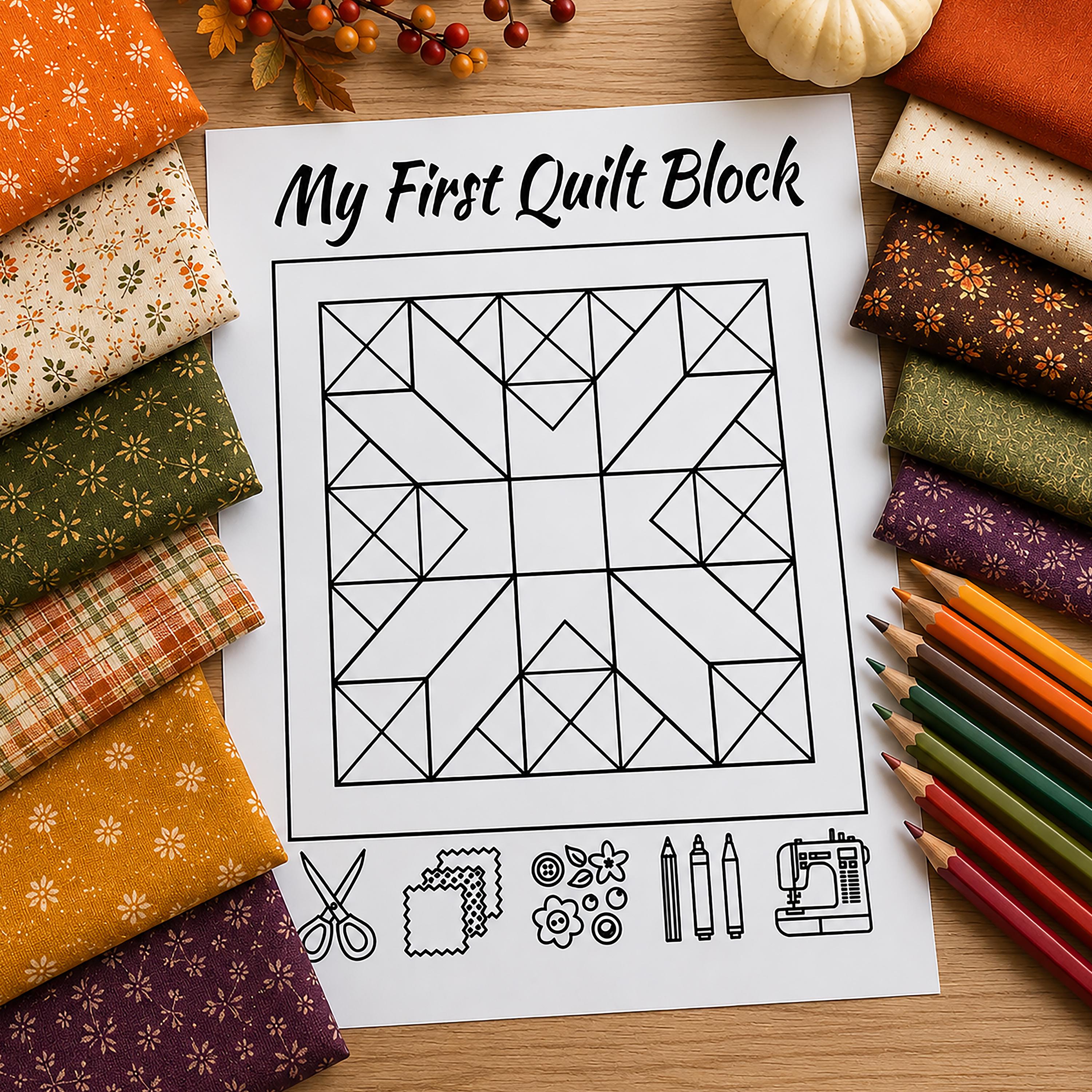 Quilt Block Coloring Page for Kids & Beginner Quilters (PDF Printable ...