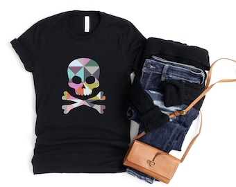 Geometric Skull & Crossbones T-shirt: Bright Colors, Unisex Cotton Tee