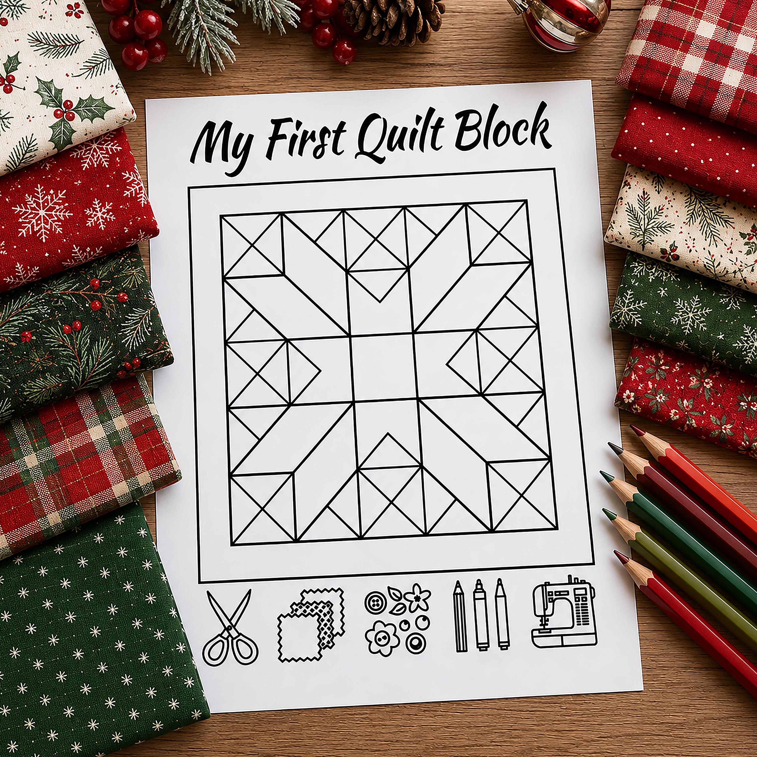 Quilt Block Coloring Page for Kids & Beginner Quilters (PDF Printable ...