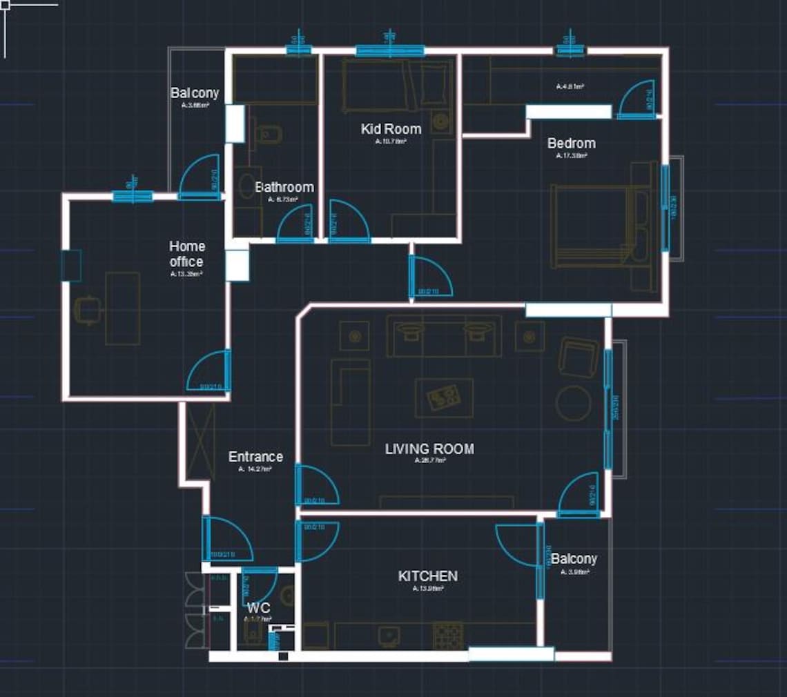 117 M Small House Plan PDF + DWG | 2 Bedroom Modern House Floor Plan ...