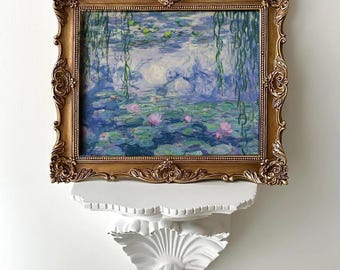 額入り花柄ジクレープリント：ビクトリア朝のゴールドフレーム、モネ風