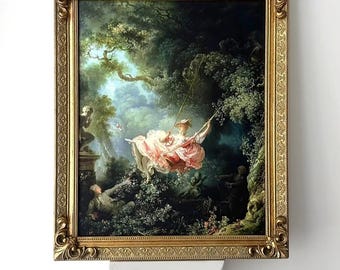 PRINTED & FRAMED: The Swing by Jean-honoré Fragonard 16x20 in. | Giclée Fine Art Print in Antique-Style Ornate Gold Wooden Frame, Rococo Art