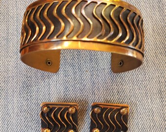 Vintage Copper cuff and earrings,