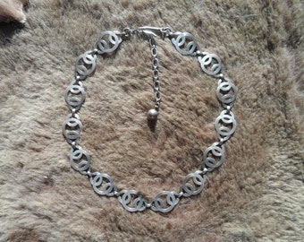 Sterling silver vintage Celtic knot style link necklace, adjustable