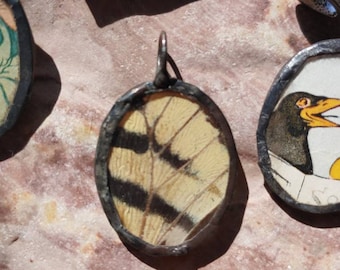Natural butterfly wing glass charm pendant