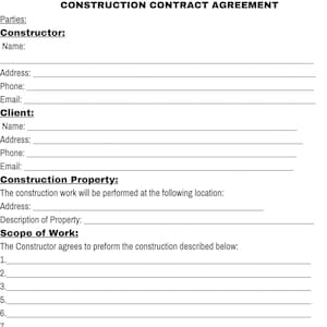 CONSTRUCTION CONTRACT AGREEMENT, Construction Contract Agreement Template, Editable & Printable for Simple Easy Use! Read Description!