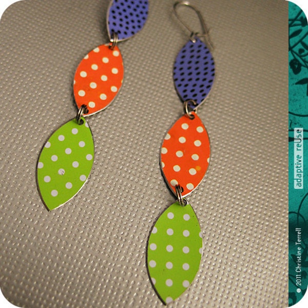 SALE........Bright Polka Dot Mix -- Upcycled Tri-Drop Earrings