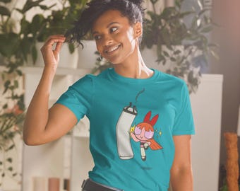 Camiseta de boxeo atlética de manga corta unisex con estampado integral de las Chicas Superpoderosas Teehee Blossom