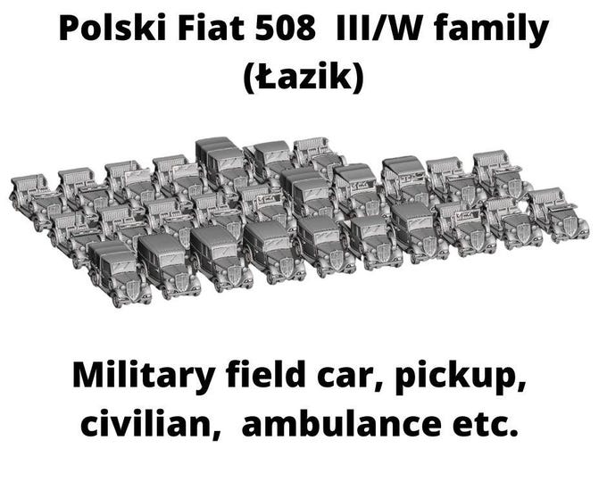 5x Fiat 508 III/W Lazik 15mm or 20mm or 28mm  scale model Poland IIWW World War II