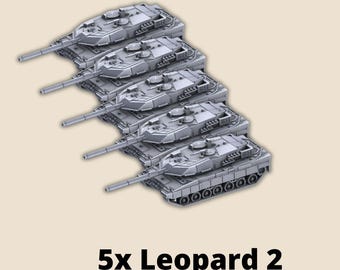 5x Leopard 2 tank platoon (any versions A4, A5, A6) - 5 tanks 15mm 1/100 tank model