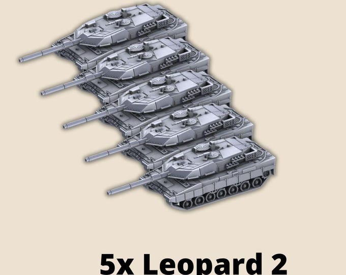 5x Leopard 2 tank platoon (any versions A4, A5, A6) - 5 tanks 15mm 1/100 tank model