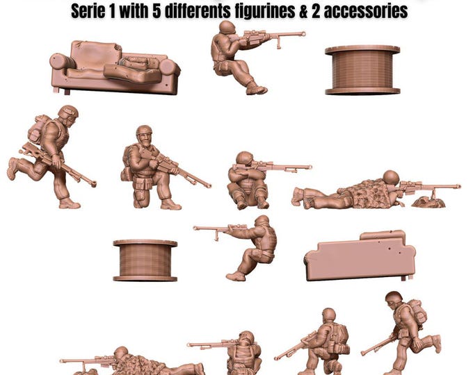 Modern snipers with 12.7mm (.50 caliber)  -5 miniatures  -  15mm 20mm 28mm scale