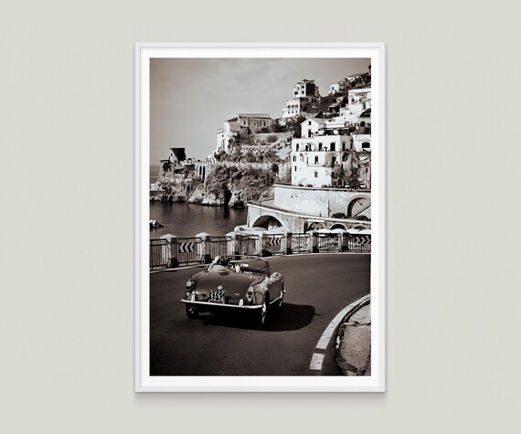 Amalfi Coast Vintage Car Print: Sepia Italian Travel Poster (Digital Download)