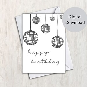 Carte « Joyeux anniversaire » boule disco dessinée à la main (imprimable)