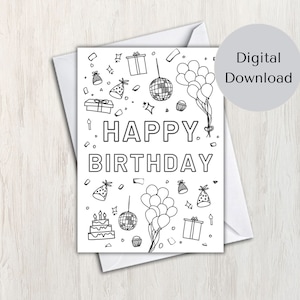 Hand Drawn Color Your Own Birthday Card (Digital Download) Printable