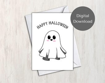 Hand Drawn Cute Ghost Card For Halloween (Printable)
