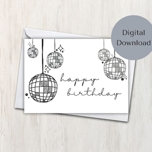 Carte « Joyeux anniversaire » boule disco dessinée à la main (imprimable)