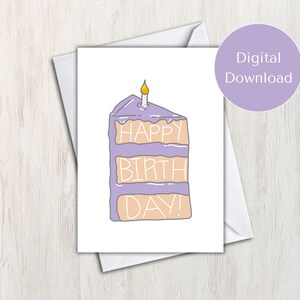 Handgemalte lila Zuckerguss-Geburtstags-Kuchenkarte ""Happy Birthday"" (Printable)"