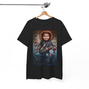 Kinderfilm-T-shirt, Chucky Doll-shirt, vintage uniseks katoenen T-shirt, horrorkleding, kinderspel-T-shirt horrorfilmthema