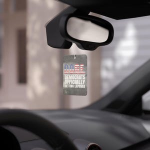 Doge Car Air Freshener Vintage Distressed American Flag Graphic Funny Government Satire Design three scents Pine, New Car, Black Ice