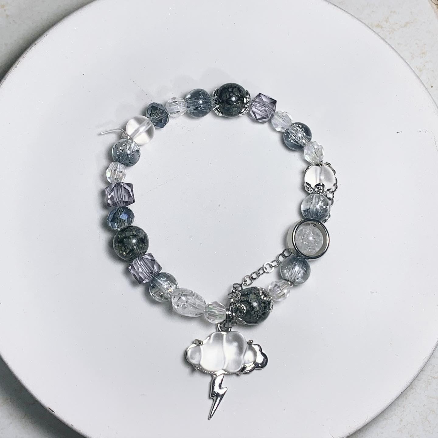 Thunder Themed Crystal Bead Bracelet with Silver Charms and Chain