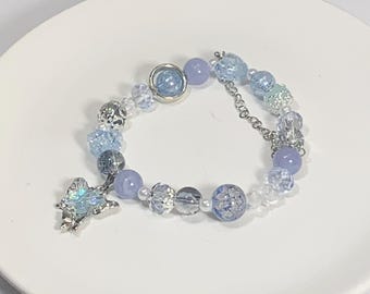 Light Blue Crystal Bead Bracelet with Silver Charms Gift for Her Accessories One of a Kind Valentine&#39;s Day Gift