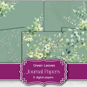 Grüne Blätter Junk Journal Digitale Papiere, Eukalyptus 6 Seiten, Salbei Reben Printable Ephemera, Botanische Natur Garten Scrapbook Papier Handwerk