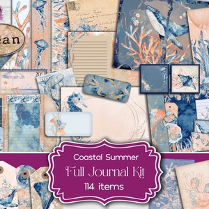 Kit completo do Underwater World Junk Journal, Ocean Wonders Ephemera, Mega Pack náutico para impressão, Blue Whale Seashell Fish Scrapbook Paper Craft
