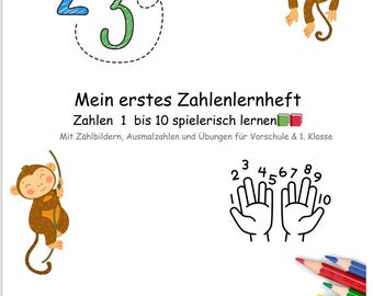 De getallen 1-10 leren voor kinderen | Kleuterboekje en werkbladen | Oefenen met het schrijven van getallen | Kleuterschool en peuterspeelzaal | Printbaar PDF-bestand