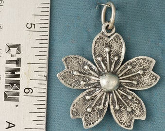 Large Cherry Blossom Sterling Silver Pendant