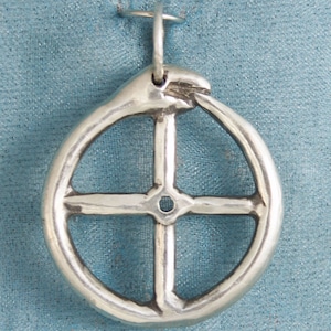 Small Ouroboros Jormungandr Midgard Serpent Snake Dragon Solar Sun Cross Sterling Silver Pendant Charm