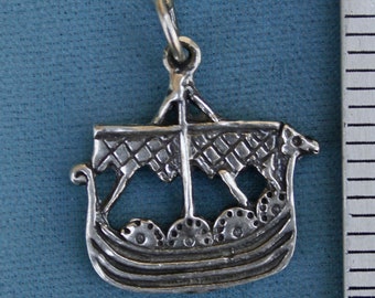 Viking Norse Ship Sterling Silver Pendant Charm