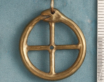 Large Ouroboros Jormungandr Midgard Serpent Snake Dragon Solar Sun Cross Bronze Pendant