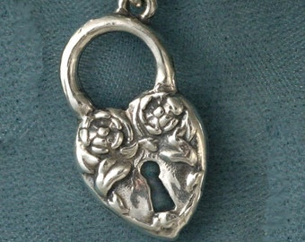 Romantic Small Heart Shaped Lock Sterling Silver Pendant Charm