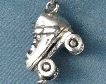 3D Roller Skate Sterling Silver Pendant Charm