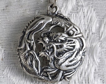 Medium Round Dragon Sterling Silver Pendant Charm