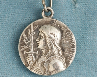 Joan of Arc, the Maid of Orleans, Small Double Sided Sterling Silver Pendant Medallion Charm