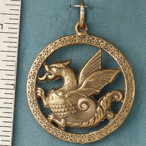 Large Round Wyvern Dragon Bronze Pendant
