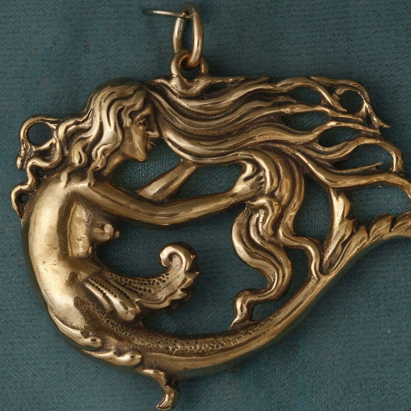 Art Nouveau Large Mermaid Bronze Pendant